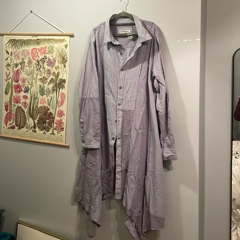 We the free long sleeved button down mixed textile dress